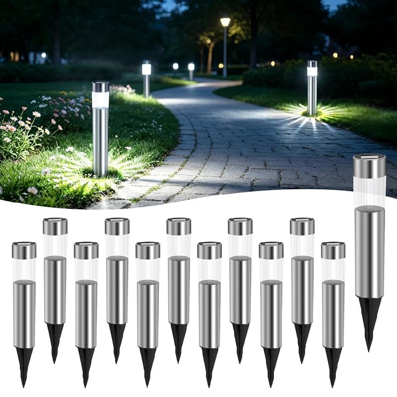 Aigostar 12Uds Luces Solares Jardin Pincho, Acero Inoxidable