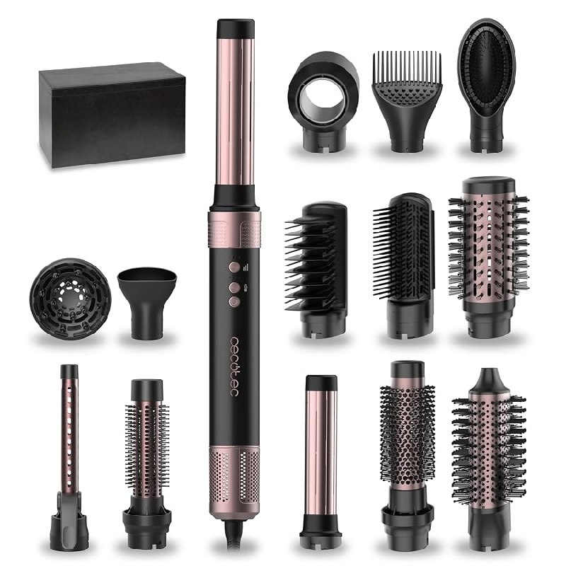 Cecotec Cepillo de Aire 14 Cabezales CeramicCare 14in1 AirGlisse Black