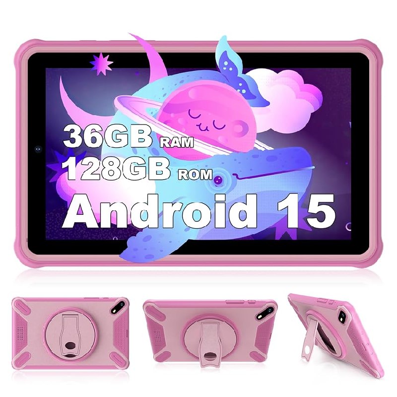 Genérico Tablet 7 Pulgadas Android 15 Tableta 5G WiFi,36 GB RAM+128GB ROM,6580mAh,Rosa
