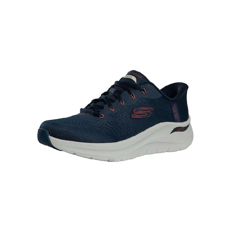Skechers Hombre Arch Fit 2.0 Lestur Slip-In ENTRENADOR, Navy Mesh/Synthetic/Red Trim