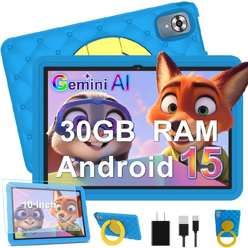 DMOAO Tablet para Niños 10 Pulgadas Android 15 con 30 GB RAM, 5G WiFi 6