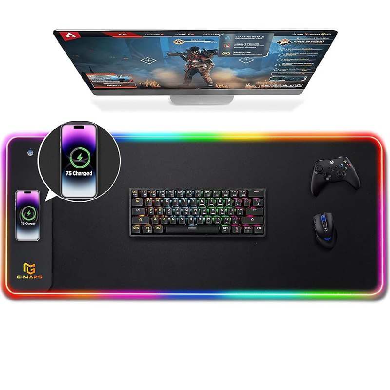 Gimars Alfombrilla Ratón Gaming RGB con 15W Carga Inalámbrica