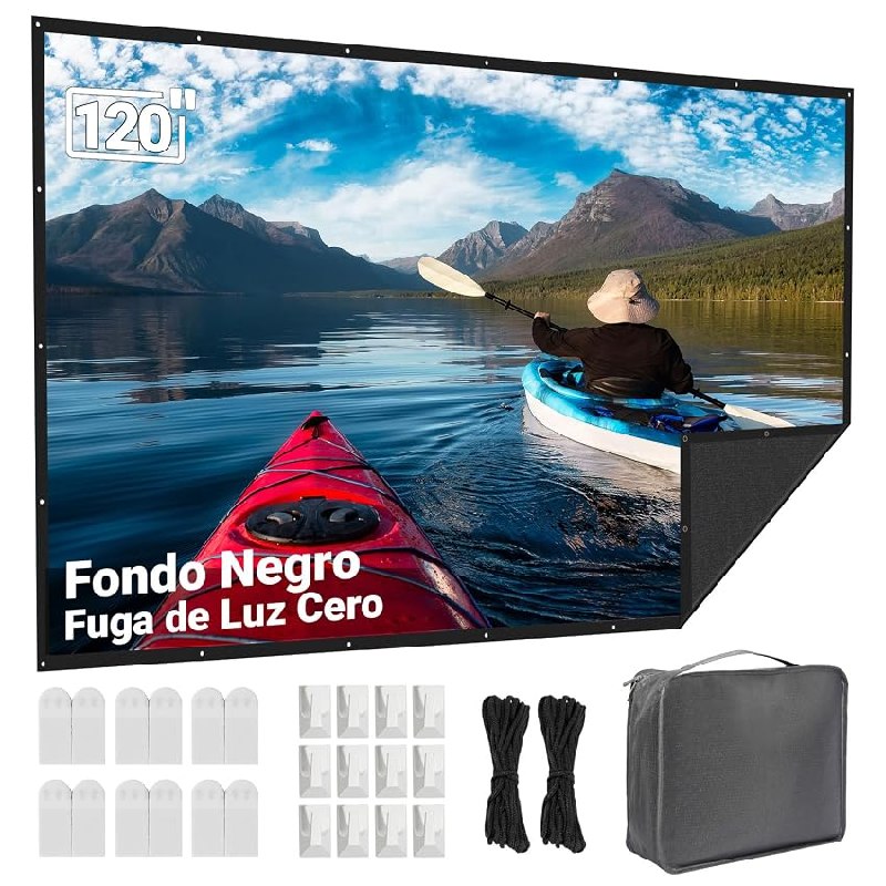 Pantalla de Proyector 120 Pulgadas Exterior: LEORFI Fondo Negro Mejorado Opaco