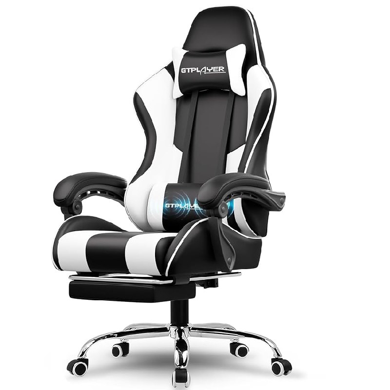 GTPLAYER Silla Gaming con Masajeador Ergonómica Silla Gamer con Reposapiés Reposacabeza