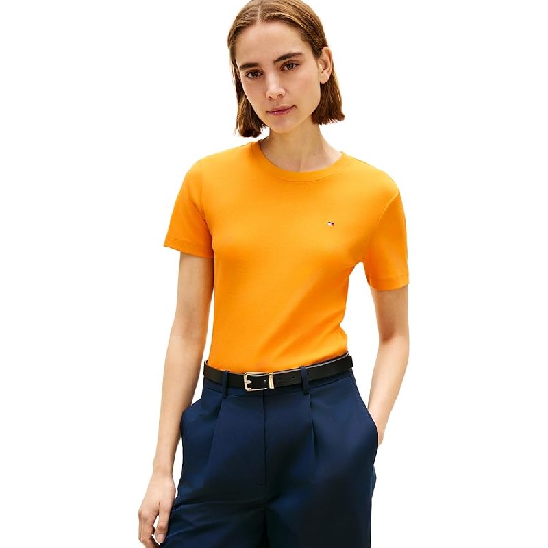 Tommy Hilfiger Slim Cody C-nk SS Ww0ww40587 Camiseta, Orange (Orange Flash)