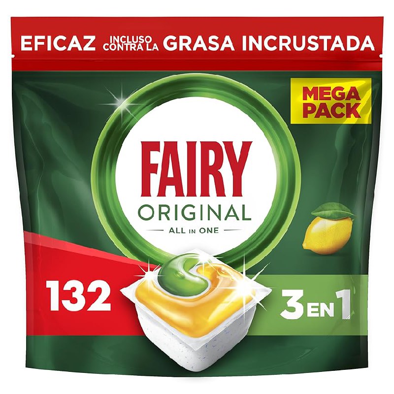 Fairy Original Todo En Uno Pastillas Lavavajillas, 132 Capsulas