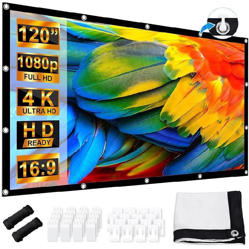 Pantalla Proyector 120 Pulgadas, LEORFI Portátil Pantalla Proyector Soporte 16:9 4K Full HD