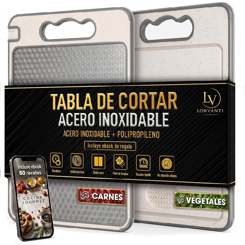 Tabla de Cortar Acero Inoxidable 36×25 cm – Tabla Acero Inoxidable + Polipropileno