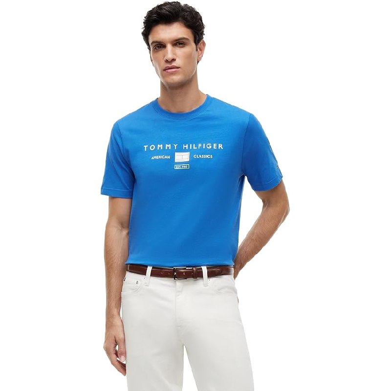 Tommy Hilfiger Camiseta de Manga Corta Hombre Brand Love Mono Stack de algodón