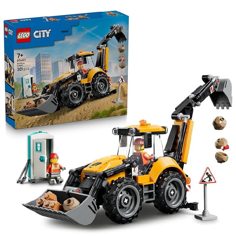 LEGO City Cargadora Retroexcavadora Amarilla – Vehículo de Obra de Juguete y 2 Minifiguras
