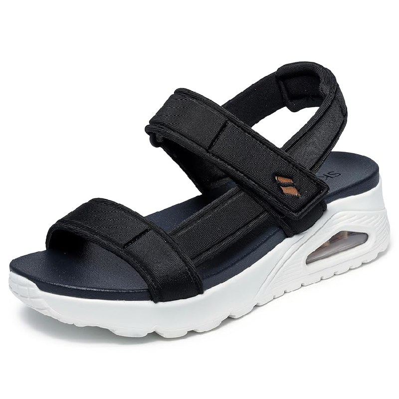 Skechers Sandalias UNO SUMMER STAND2 para mujer, Borde de nailon negro