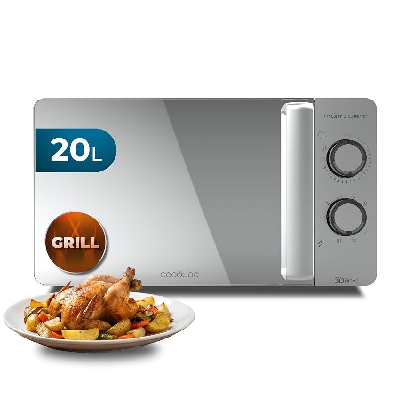 Cecotec Microondas con Grill ProClean 3160 Mirror Wave. 700W, 6 Niveles