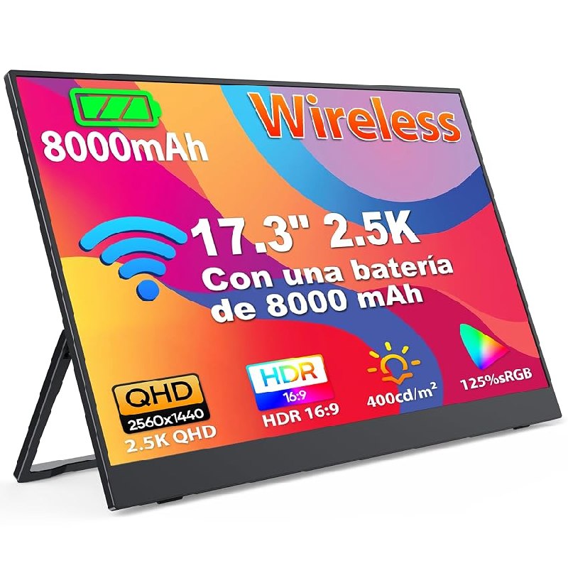 MAGICRAVEN Wireless Monitor Portátil Pantalla Inalambrica 17,3 Pulgadas 2,5K QHD IPS