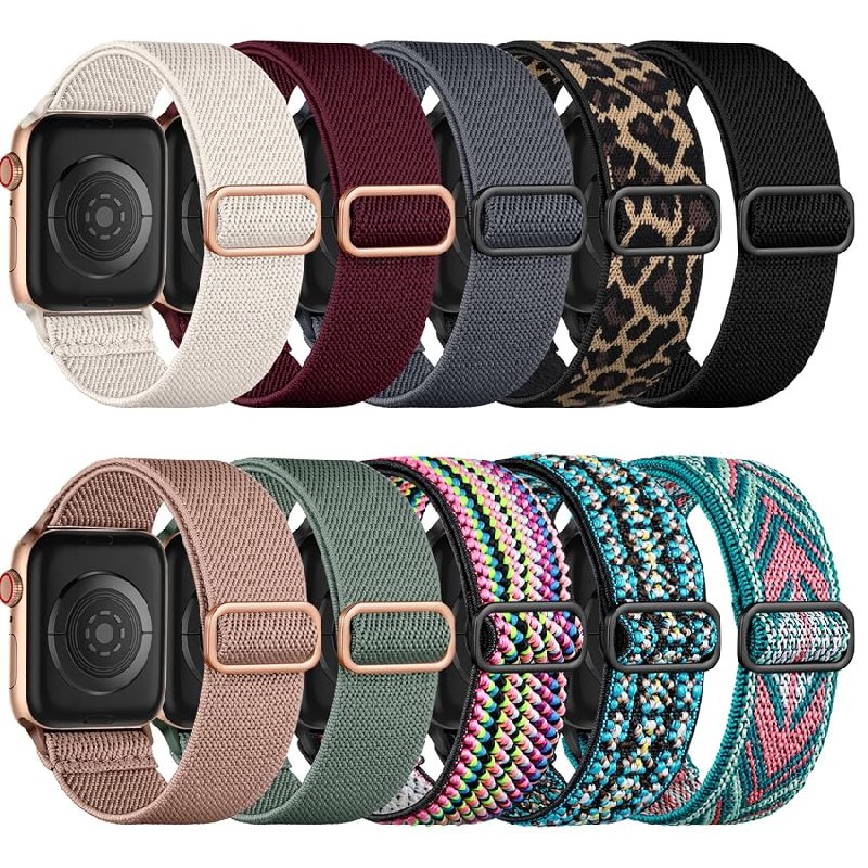 Maledan 10 Pack Nylon Correas Compatible con Correa Apple Watch 40mm 41mm 38mm 42mm Mujer Hombre