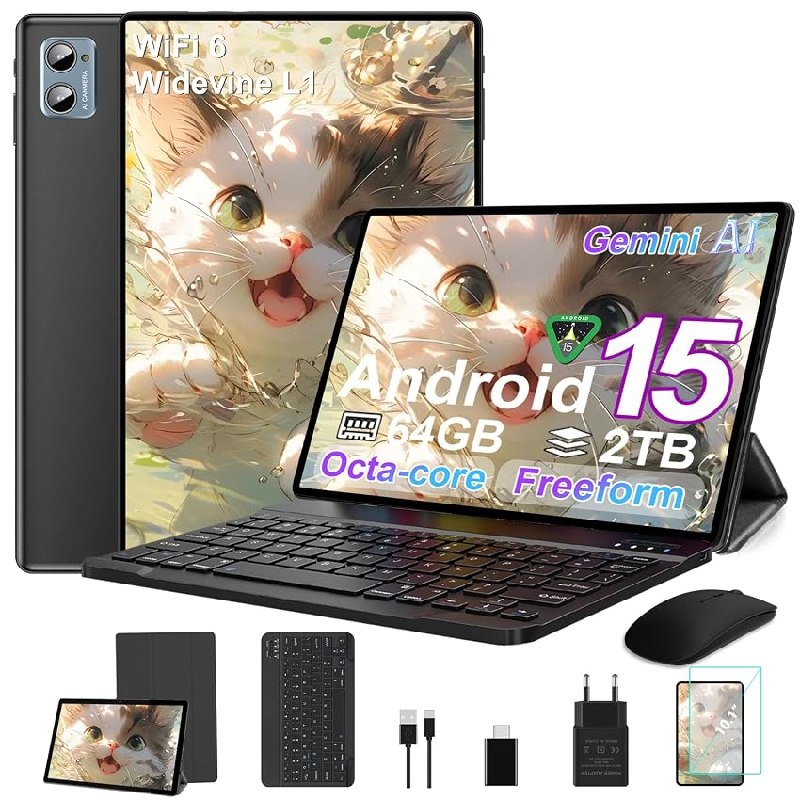 SUAAT Tableta 10 Pulgadas Android 15 Octa Core, 64 GB ROM + 2 TB TF