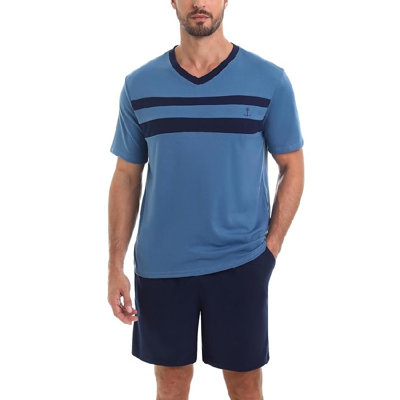 Nieery Conjunto de Pijamas de Manga Corta para Hombre – Pijama de Algodón con Cuello en V