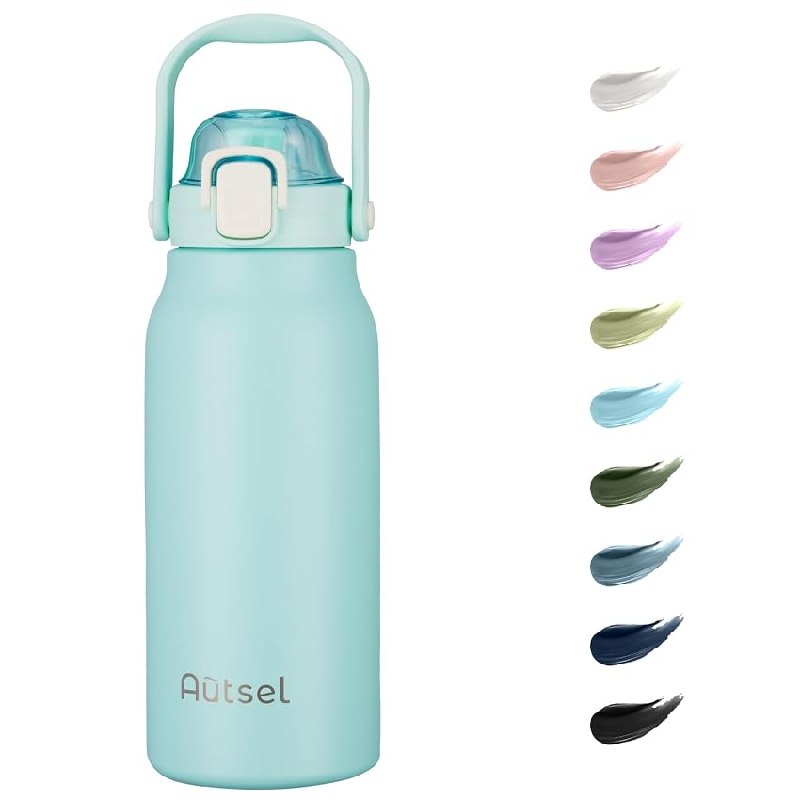 Autsel 1.7 litro Botella Agua Acero Inoxidable Botella Termica con Pajita Deportiva