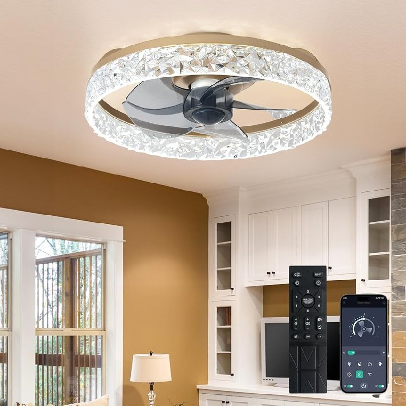 Depuley Ventiladores de techo de 16 pulgadas con luz: Ventilador de techo empotrado