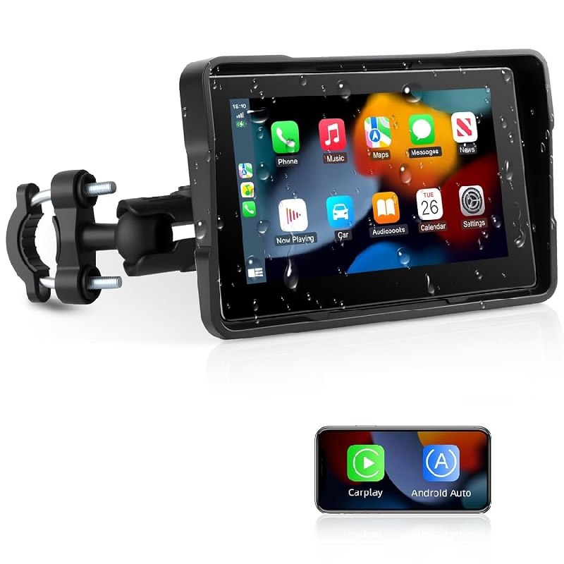 Jansite Carplay Moto Android Auto GPS Navegador Moto con Pantalla Táctil Impermeable de 5 Pulgadas