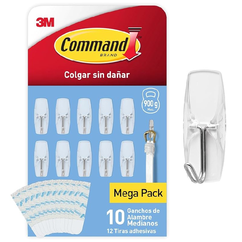 Command Ganchos para Colgar, 10 Ganchos Transparentes con Punta Metálica