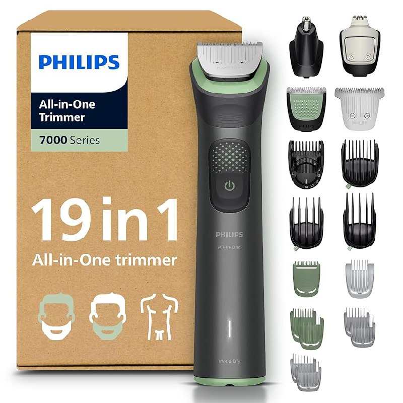 Philips Recortadora todo en uno de 19 en 1 Serie 7000 – Afeitadora y cortapelos hombre para rostro