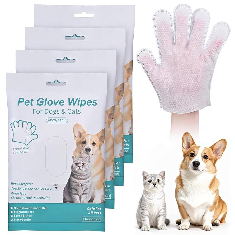 DWDHYEAN 24 Piezas Guantes Lavar Perro Guantes Limpieza Hipoalergénicas Pet Wipes