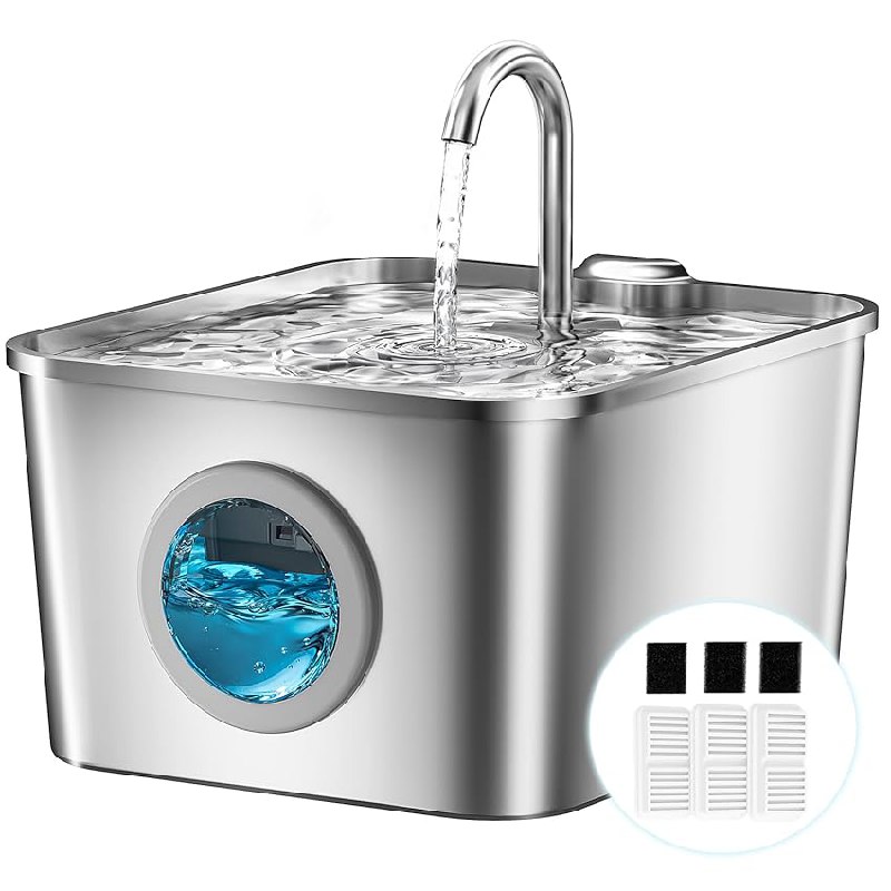 Fuente para Gatos Acero Inoxidable – 2,6L Bebedero Gatos Automatico Estilo Grifo Súper