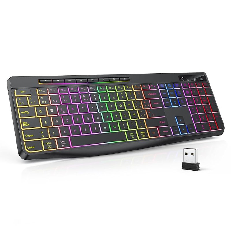 TECURS Teclado Gaming inalámbrico- Teclado inalámbrico Silencioso de 2,4 GHz
