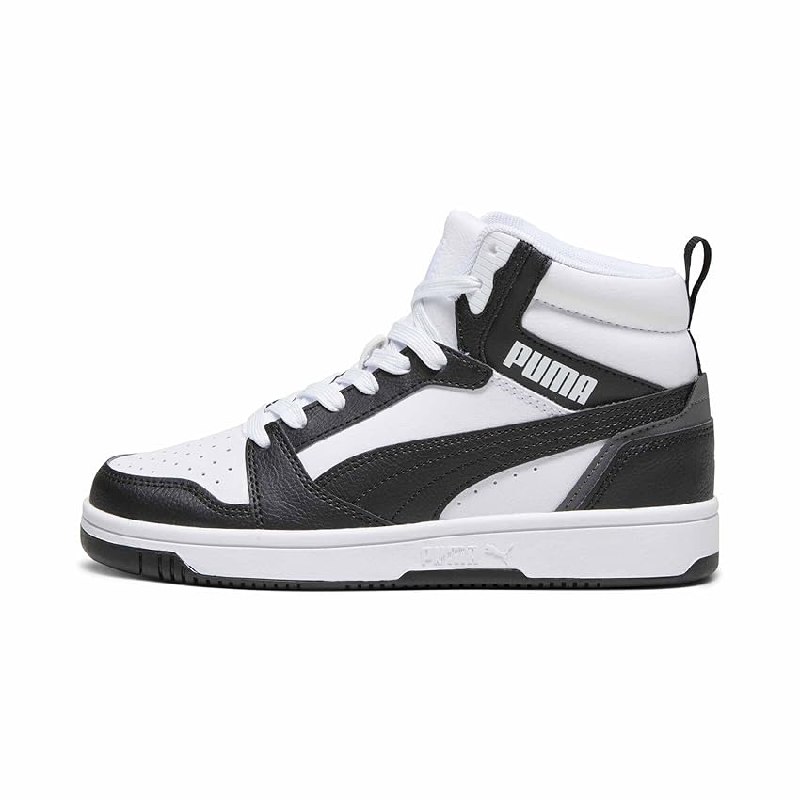 PUMA Unisex Kids Rebound V6 Mid Jr Zapatillas, Puma White Puma Black Shadow Gray