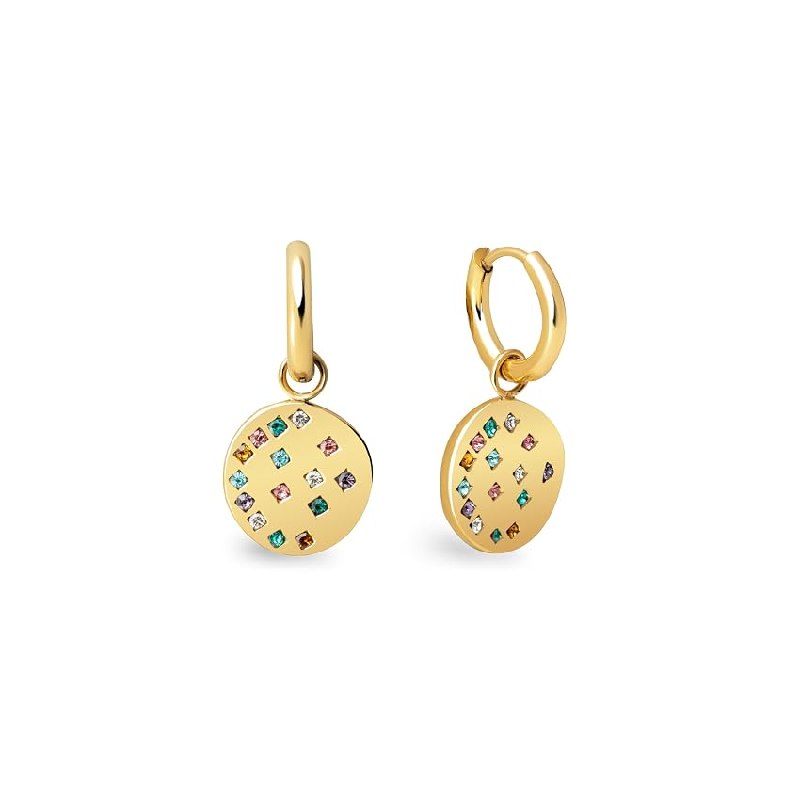 SINGULARU – Pendientes Aro Bling. Colgante de Acero Inoxidable con Baño en Oro de