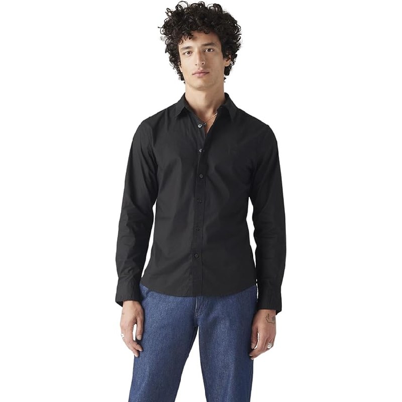 Levi’s Long-Sleeve Battery Housemark Slim Camisa, Jet Black