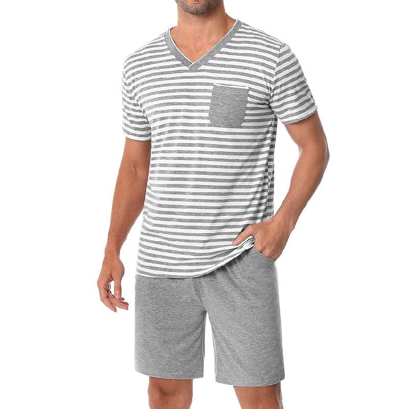 Leversic Verano Conjunto de Pijama Hombre Ropa de Dormir de Algodón Camisetas de Pijama