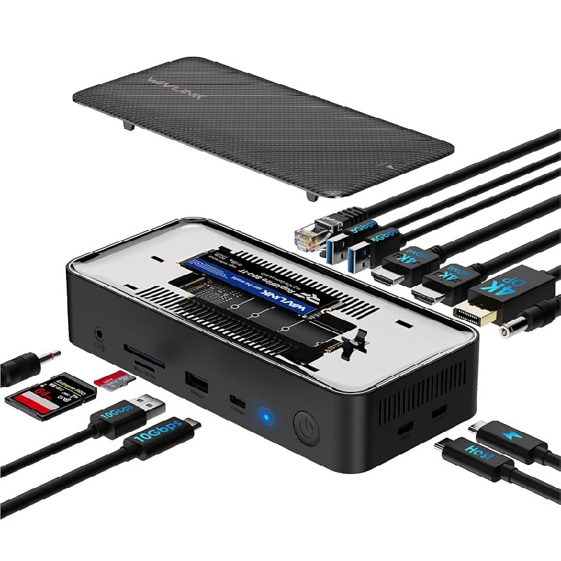 WAVLINK Triple Display Dock, 13 en 1 Tipo C 10Gbps Hub con M.2 PCIe/SATA SSD Enclosure