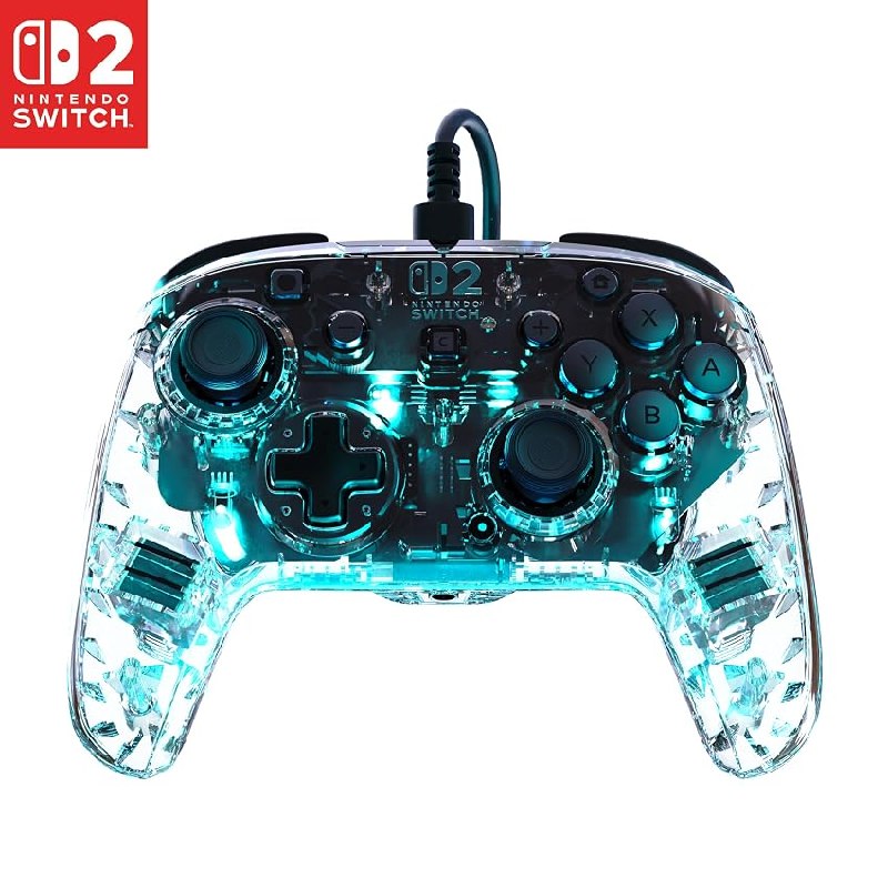 Turtle Beach Afterglow Clear Mando de juego RGB con cable para Nintendo Switch 2