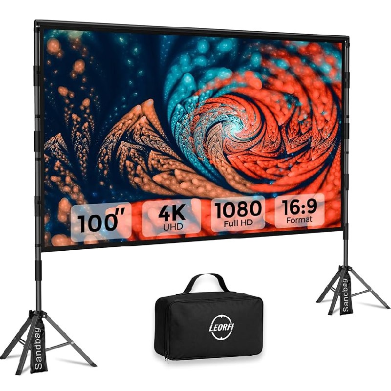 LEORFI – Pantalla de proyección portátil con trípode para Exteriores de 100 Pulgadas