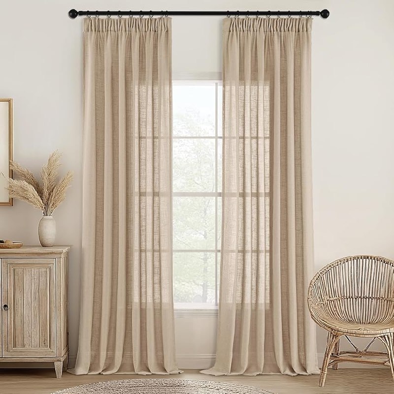 MIULEE Cortinas de Lino Translúcido 2 Piezas Trigo 225x140cm (HxL)