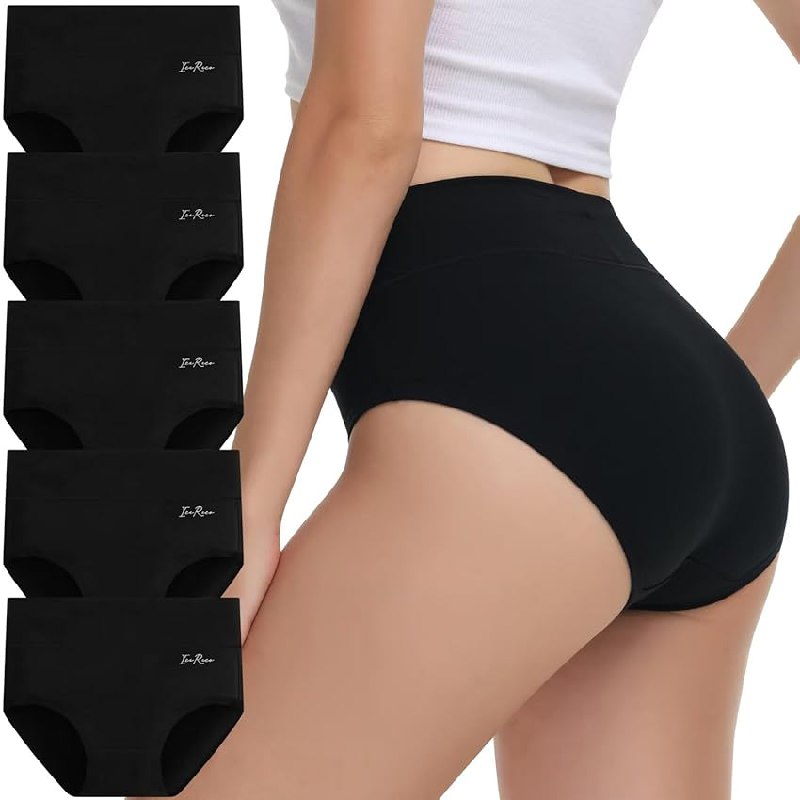 IceReco Braga Reductora Mujer Algodon Altas Braguitas Pack de 5 Negro XL