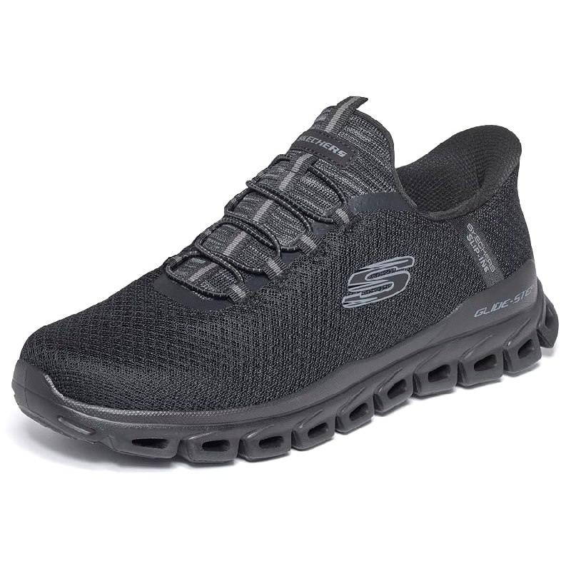 Skechers Hombre Glide-Step Noxus Slip-In ENTRENADOR, Black Mesh/Pu