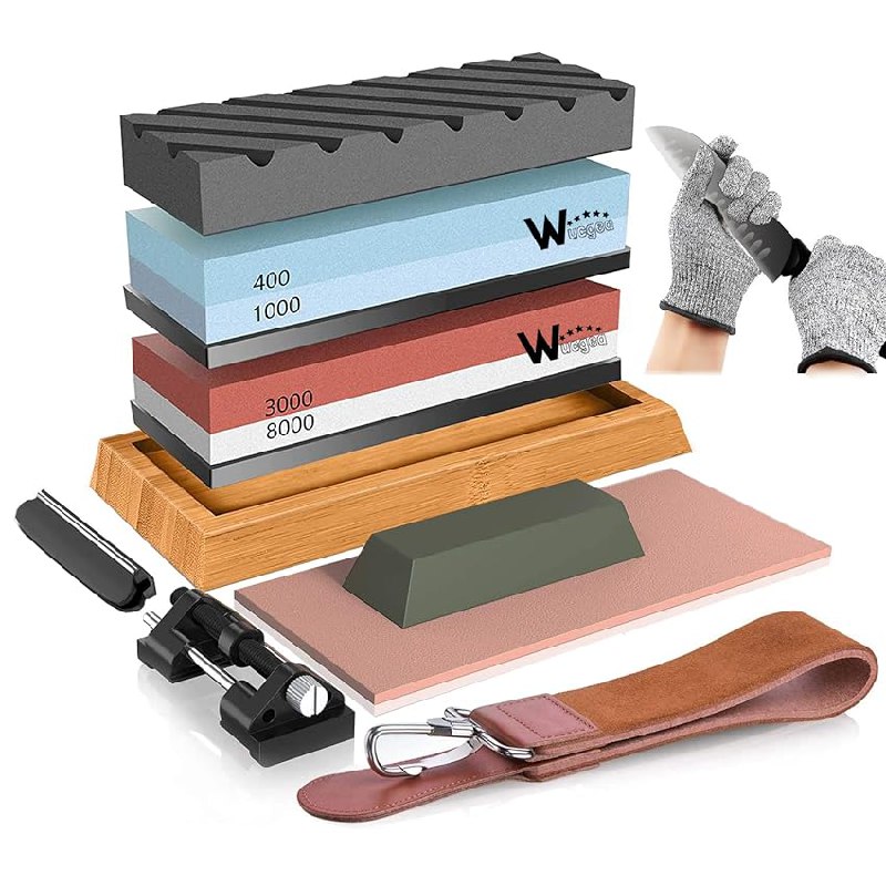 Piedra de Afilar Kit para Cocina – 400/1000 3000/8000 Corindón Afilador Cuchillos