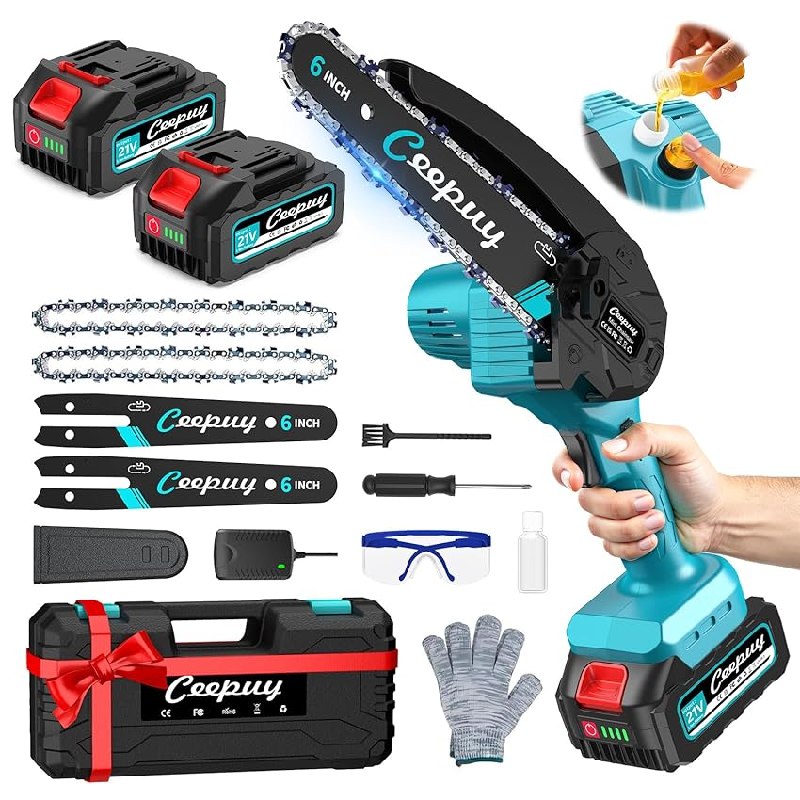 Mini Motosierra Batería 6 Pulgadas 2×4000mAh, Sierra Eléctrica Inalámbrica con Depósito de Aceite