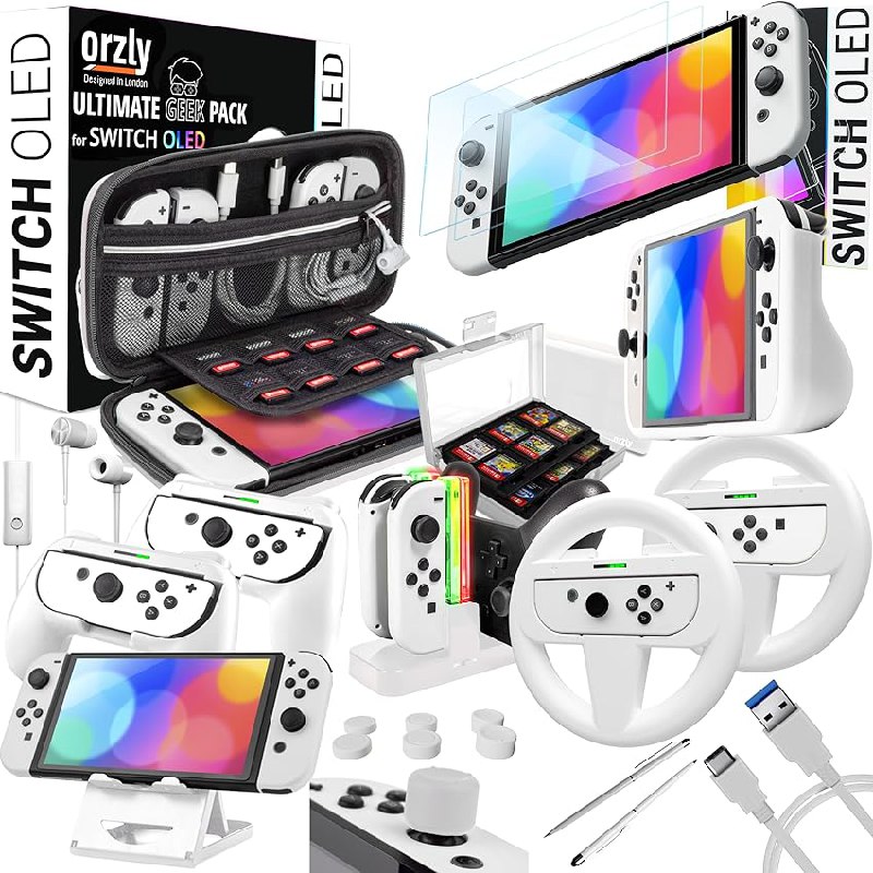 Orzly Paquete Accesorios Compatible Nintendo Switch – OLED Geek Pack: Estuche