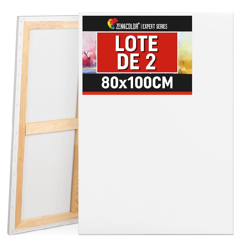 Zenacolor – Set de 2 Lienzos para Pintar Grande 80x100cm – 100% Algodón