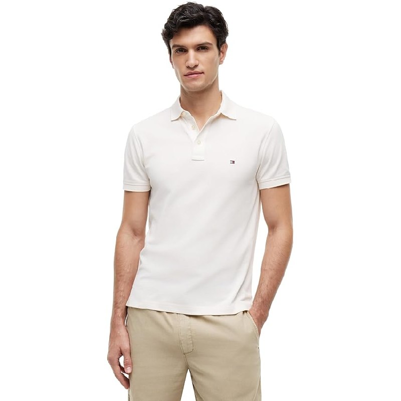 Tommy Hilfiger Polo de Manga Corta Hombre 1985 Slim Fit, Marfil (Ivory Petal)