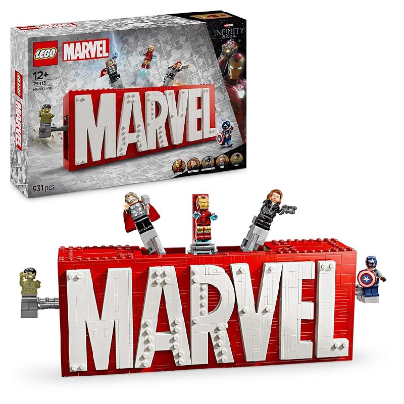 LEGO Marvel: Logotipo MARVEL y Minifiguras de Vengadores Capitán América