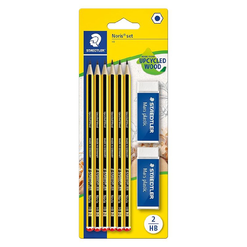 STAEDTLER 120 R BK6D – Blíster 6 lápices Noris HB + 2 gomas de borrar Mars Plastic 526 50