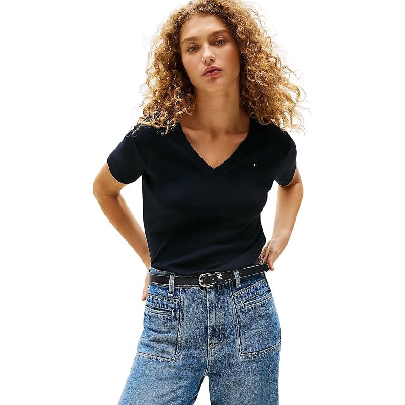 Tommy Hilfiger Camiseta de Manga Corta Mujer New Slim Cody con Cuello de Pico