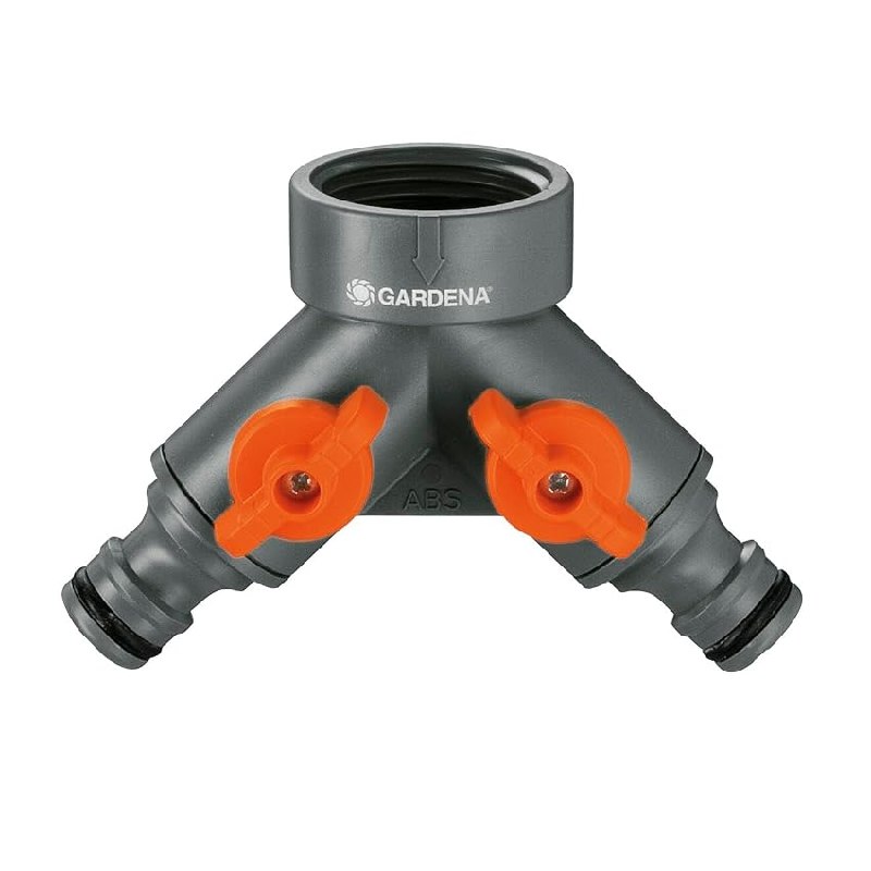 Válvula de 2 vías Gardena: distribuidor de agua para grifo con rosca de 26,5 mm (G 3/4 pulgadas)