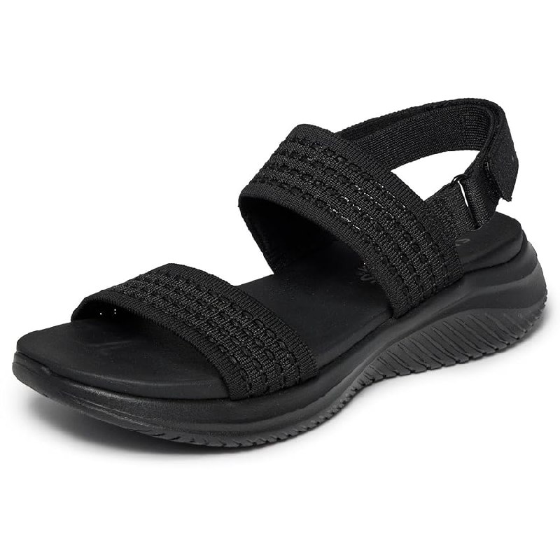 Skechers Ultra Flex 3.0 – Sandalias Planas para Mujer, Color Negro