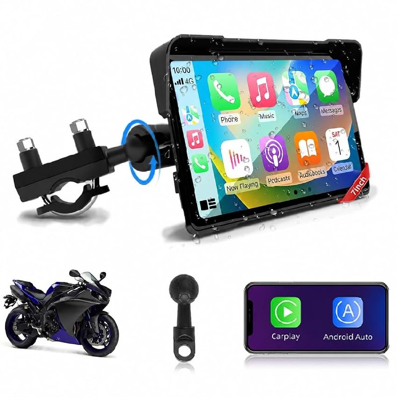 Jansite 7 Pulgadas Carplay Moto Android Auto GPS Moto Navegador con Doble Bluetooth