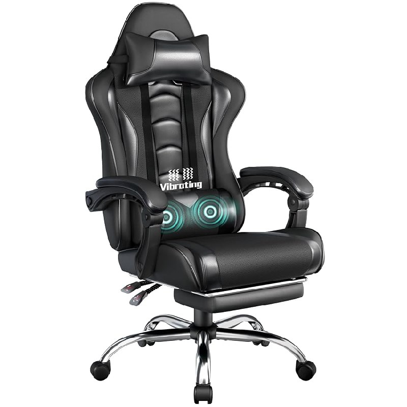 Yaheetech Silla Gaming con Masajeador Silla Oficina con Reposapiés Negro